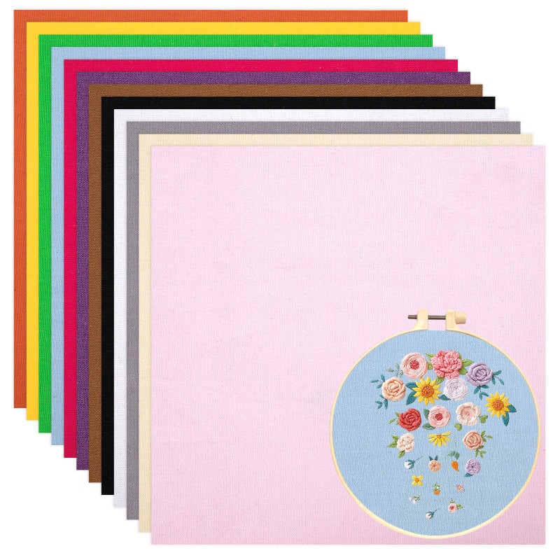 Nitelemn 12 Sheets 12 Colors Embroidery Fabric, Pre-Cut Natural Cotton Embroidery Cloth Fabric, Embroidery Cloth Squares for Embroidery Garment Craft (5.9Ã—5.9Inch) - Image 1