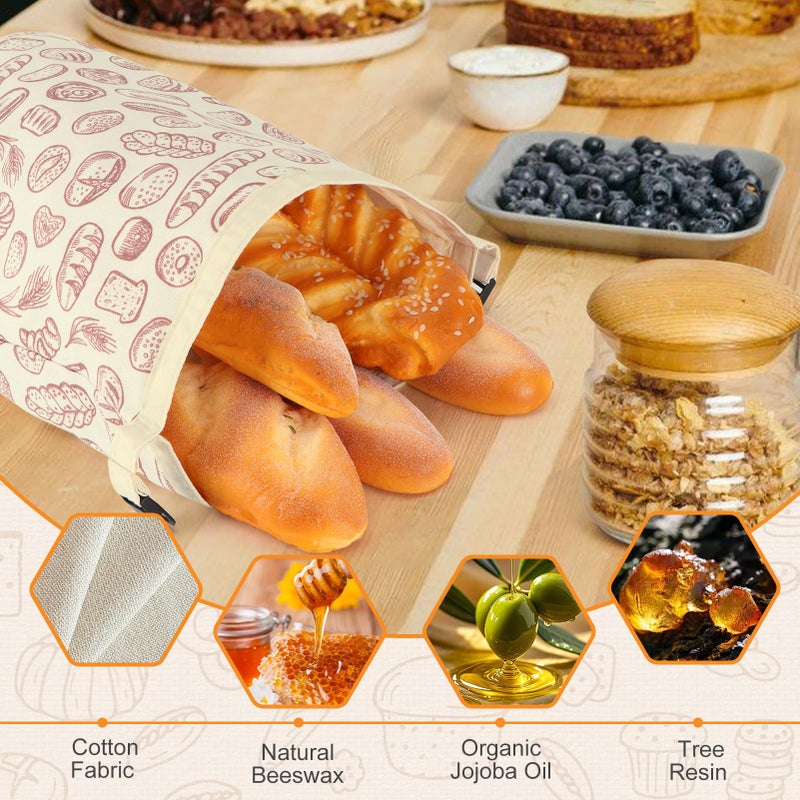 PICcircuit 2 PACK Beeswax Sourdough Bread Bags for Homemade Bread, Reusable Cotton Beeswax Bread Bag Portable Waxed Storage All Natural Bees Wax Linen Bag Keep Fresh,13''Ã—17'', 03 - Image 2