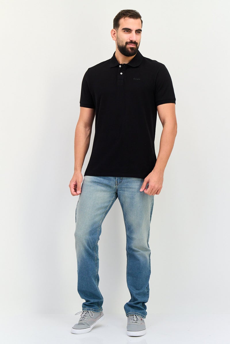 Algspar قميص بولو قصير الأكمام بتصميم عادي للرجال بشعار العلامة التجارية، أسود - Image 4