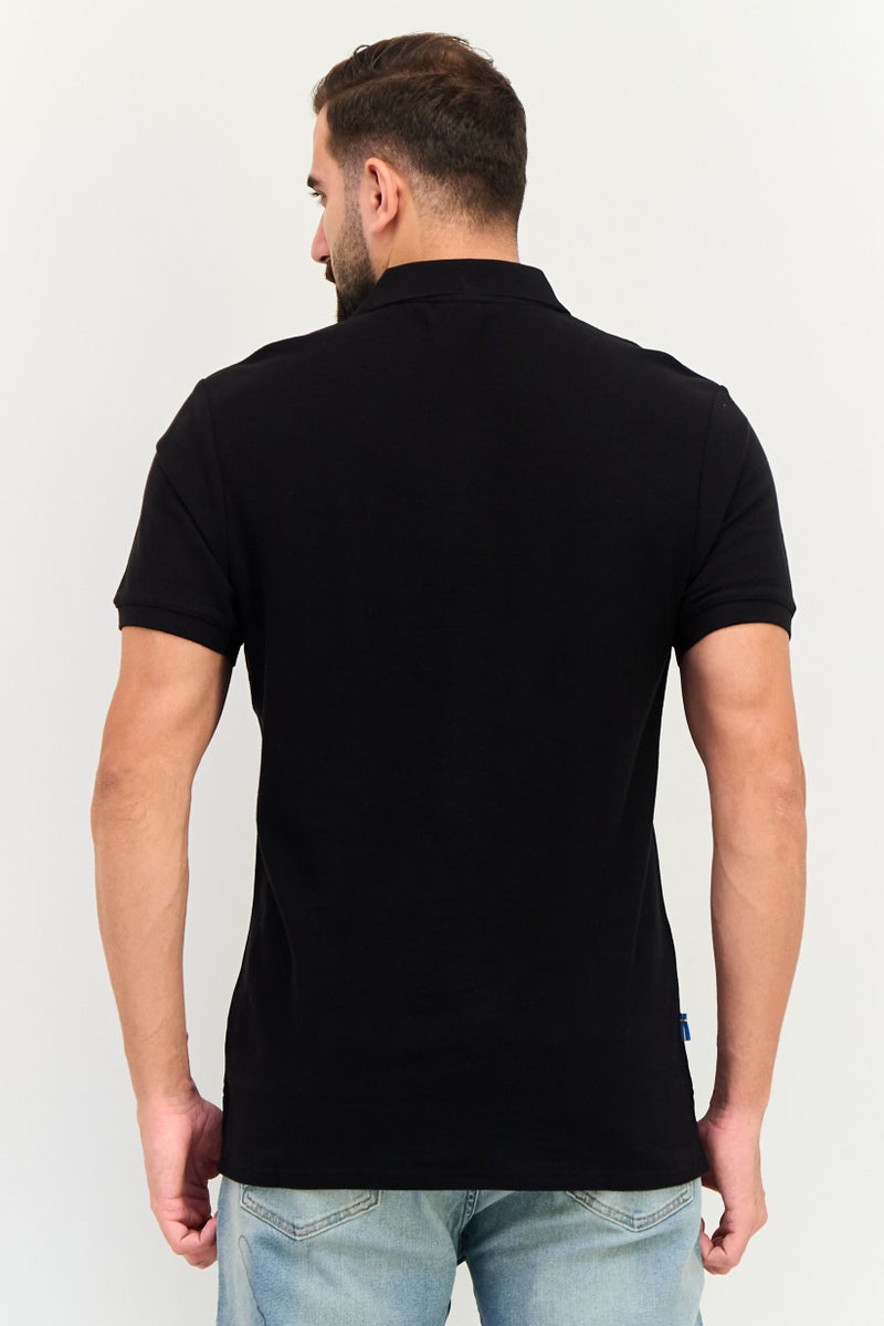 Algspar قميص بولو قصير الأكمام بتصميم عادي للرجال بشعار العلامة التجارية، أسود - Image 3