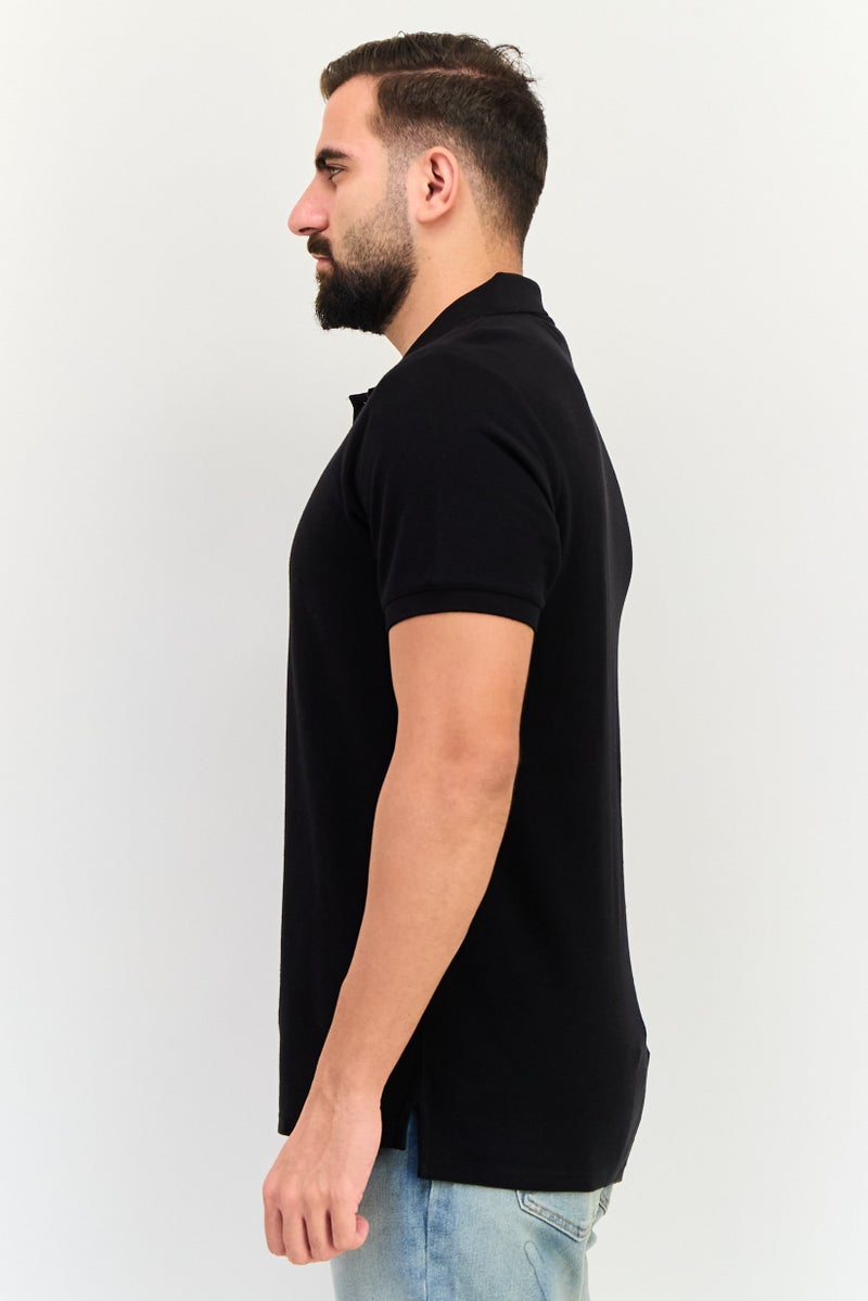 Algspar Men Regular Fit Brand Logo Short Sleeve Polo Shirt, Black - Image 2