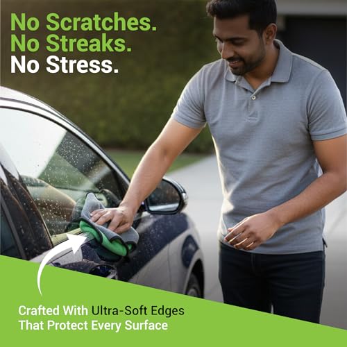 Dylect® 600 GSM Microfiber Car Drying & Cleaning Towel – 75x40 cm, Scratch-Free, Ultra Absorbent, Quick Dry Multipurpose Cloth for Washing, Polishing & Detailing (Pack of 2, Green/Grey) - Image 2