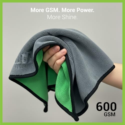 Dylect® 600 GSM Microfiber Car Drying & Cleaning Towel – 75x40 cm, Scratch-Free, Ultra Absorbent, Quick Dry Multipurpose Cloth for Washing, Polishing & Detailing (Pack of 2, Green/Grey) - Image 3