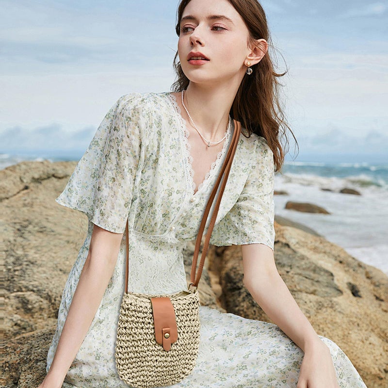 Bototack Small Straw Crossbody Bag for Women Boho Handmade Woven Summer Beach Bag Handbags Shoulder Purse for Vacation (Beige) - Image 2