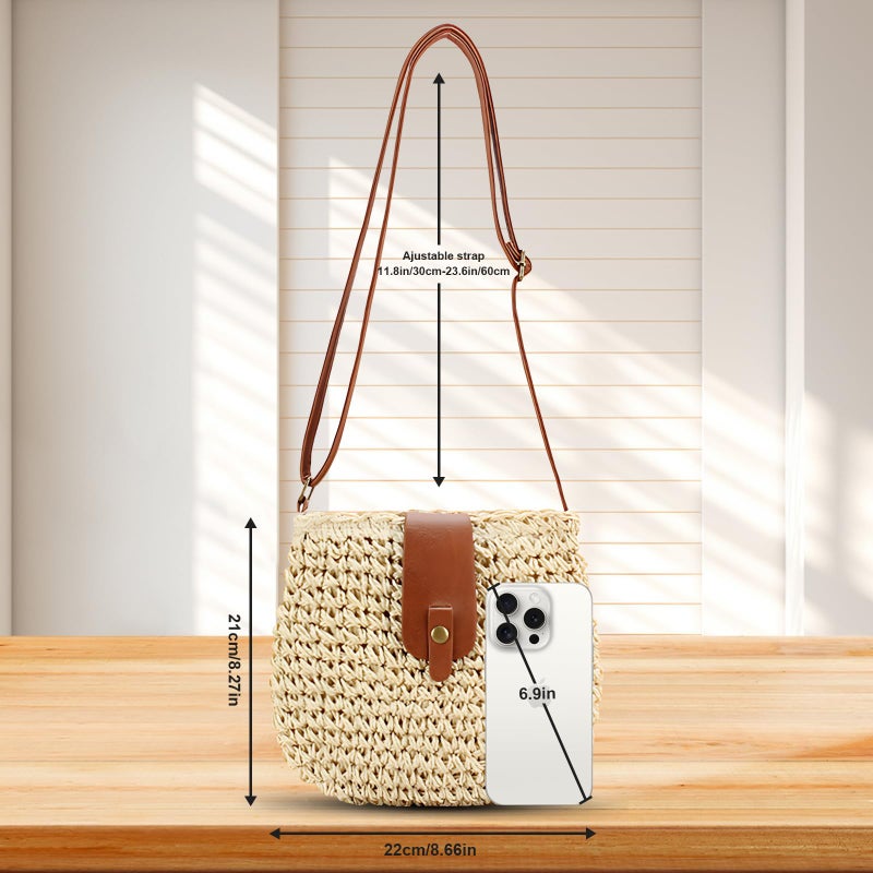 Bototack Small Straw Crossbody Bag for Women Boho Handmade Woven Summer Beach Bag Handbags Shoulder Purse for Vacation (Beige) - Image 5
