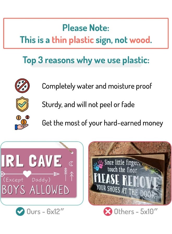 BPA Girl Cave Sign, Girls Room Decorations for Bedroom, 12x6 PVC Plastic Decoration Hanging Sign, High Precision Printing, Water Proof, Kids Room Signs for Door, No Boys Allowed Sign, Room Decor - Image 3