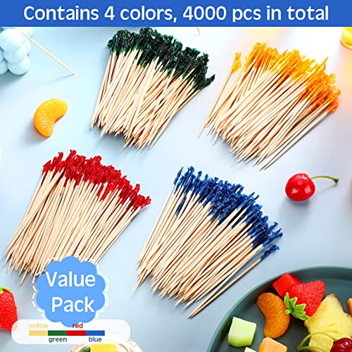 Handepo 4000 Pcs Cocktail Picks Sticks Frill Toothpicks for Appetizers 4 Inch Food Colorful Tooth Picks Wooden Skewers Colored Swizzle Sticks for Cocktails for Sandwich Drinks Fruit Party Supplies, 4 Colors - Image 4