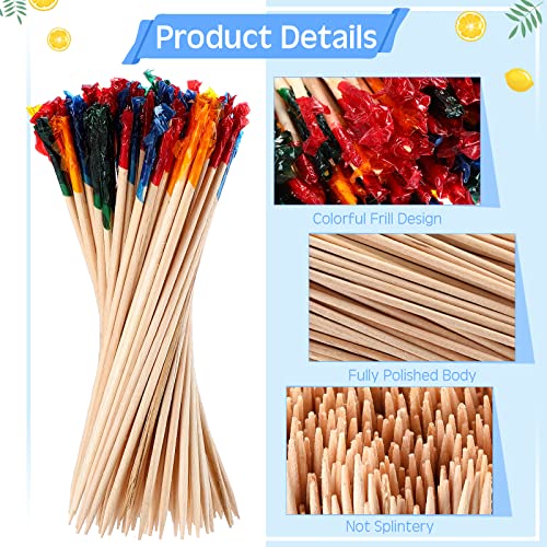 Handepo 4000 Pcs Cocktail Picks Sticks Frill Toothpicks for Appetizers 4 Inch Food Colorful Tooth Picks Wooden Skewers Colored Swizzle Sticks for Cocktails for Sandwich Drinks Fruit Party Supplies, 4 Colors - Image 3
