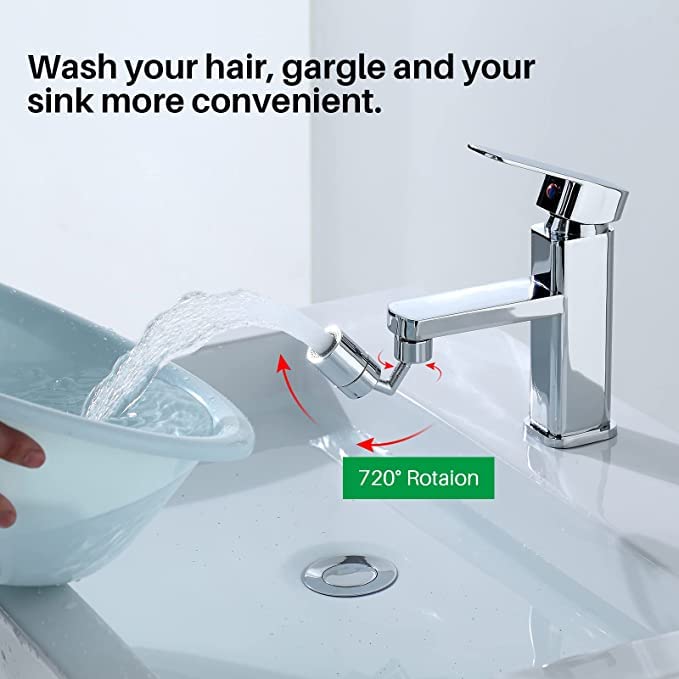 RP MALL Faucet Extender720 Degree Universal Splash Filter Faucet Dual Function Swivel Sink Chrome Faucet Attachment for Face Washing Eyewash and Gargle and Bathroom or Kitchen  - Image 2