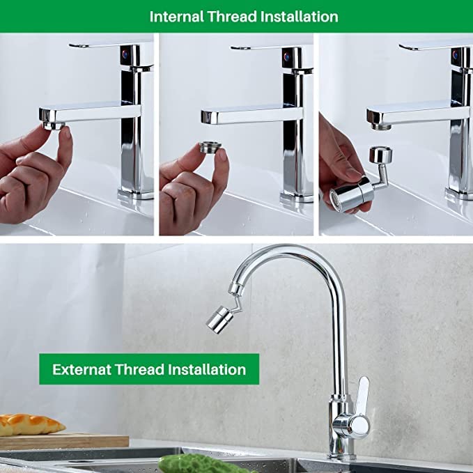 RP MALL Faucet Extender720 Degree Universal Splash Filter Faucet Dual Function Swivel Sink Chrome Faucet Attachment for Face Washing Eyewash and Gargle and Bathroom or Kitchen  - Image 5