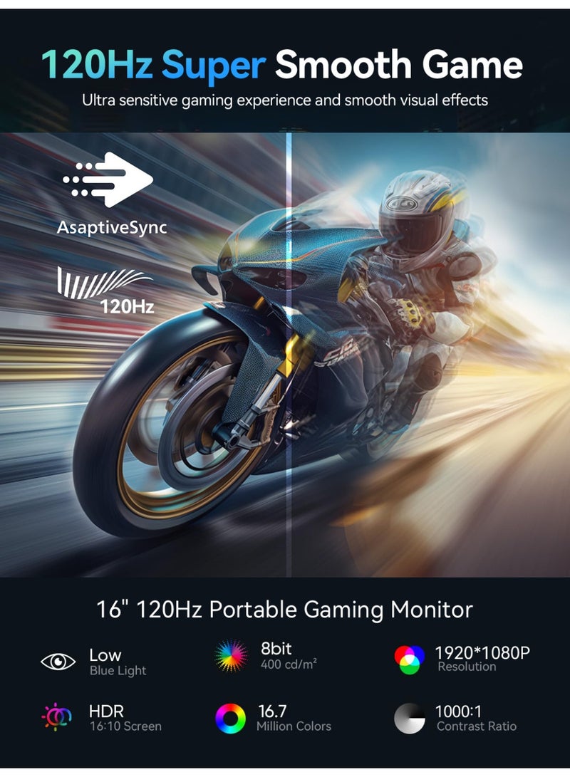 أوبيرفكت شاشة محمولة UPERFECT مقاس 16 بوصة بدقة 1920*1200 FHD وشاشة USB C Mini HDMI لأجهزة الكمبيوتر المحمولة والهواتف الذكية وأجهزة XBO Switch PS4/5، هيكل معدني، شاشة محمولة قابلة للتثبيت على حامل VESA - Image 2