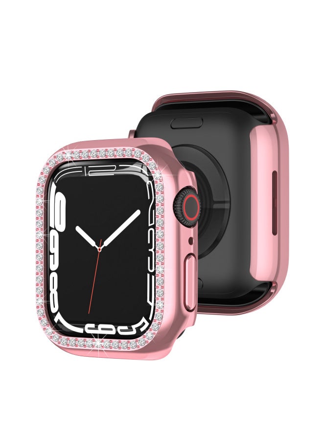 Generic - For Apple Watch 7 Generation Watch Anti-drop Single Row Diamond-encrusted Electroplated Hollow Half Bag Protection-Color:Rose Gold-Exterior Dimension:41mm - Image 1