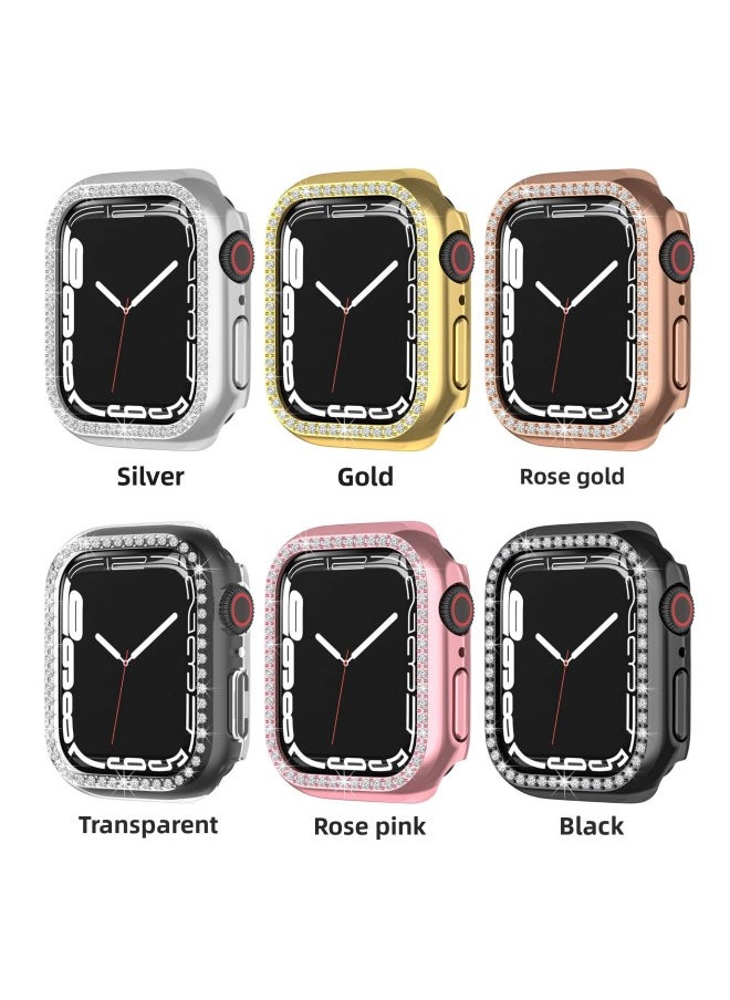 Generic - For Apple Watch 7 Generation Watch Anti-drop Single Row Diamond-encrusted Electroplated Hollow Half Bag Protection-Color:Rose Gold-Exterior Dimension:41mm - Image 1