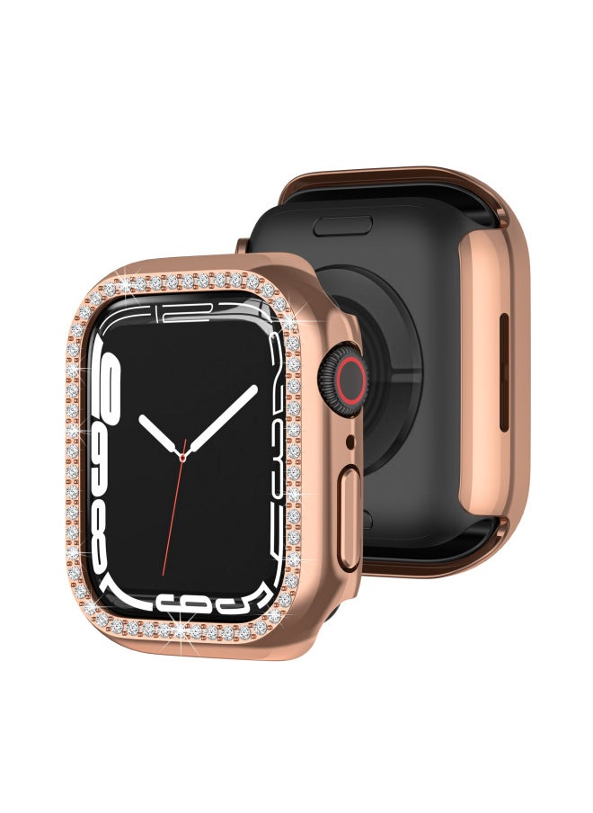 Generic - For Apple Watch 7 Generation Watch Anti-drop Single Row Diamond-encrusted Electroplated Hollow Half Bag Protection-Color:Rose Gold-Exterior Dimension:41mm - Image 1