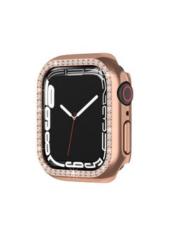 For Apple Watch 7 Generation Watch Anti-drop Single Row Diamond-encrusted Electroplated Hollow Half Bag Protection-Color:Rose Gold-Exterior Dimension:41mm