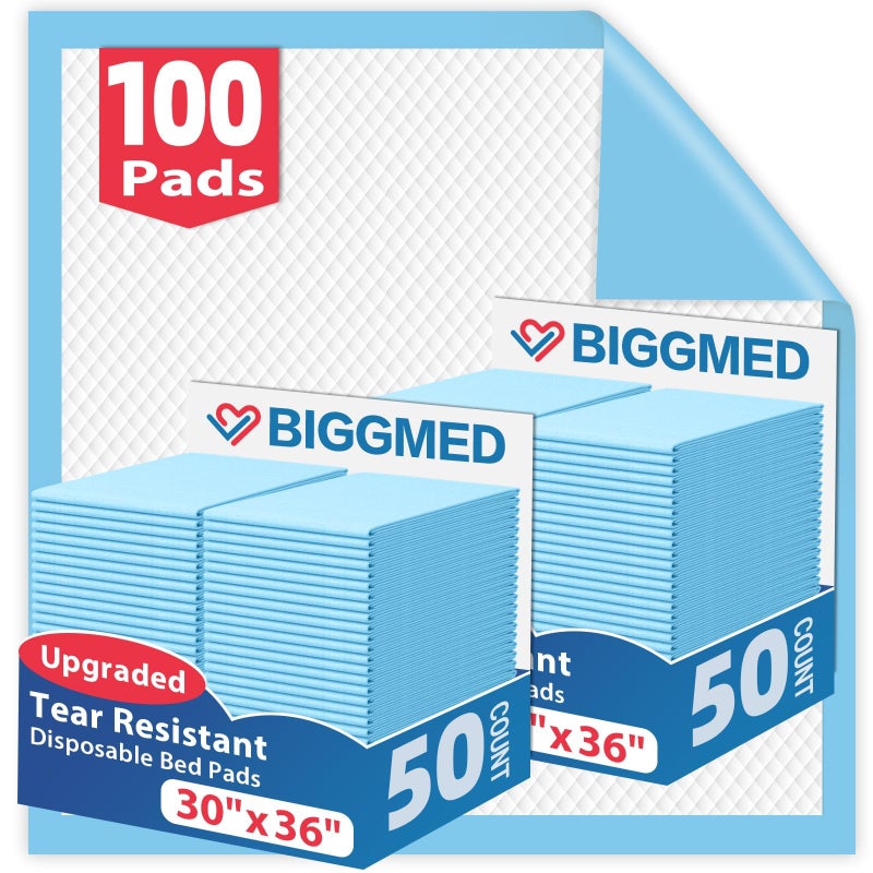 BIGGMED Tear-Resistant Disposable Bed Pads 30" x 36" 100 Count Absorbent Underpads, Chux Thicker Extra Large Incontinence Bed Pads, Pee Pads for Adults, Kids, Elderly, Pets - Image 1