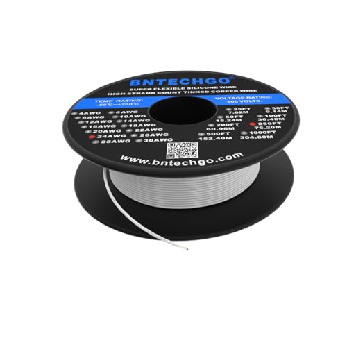 BNTECHGO 24 Gauge Silicone Wire Spool 250 ft White Flexible 24 AWG Stranded Tinned Copper Wire - Image 1