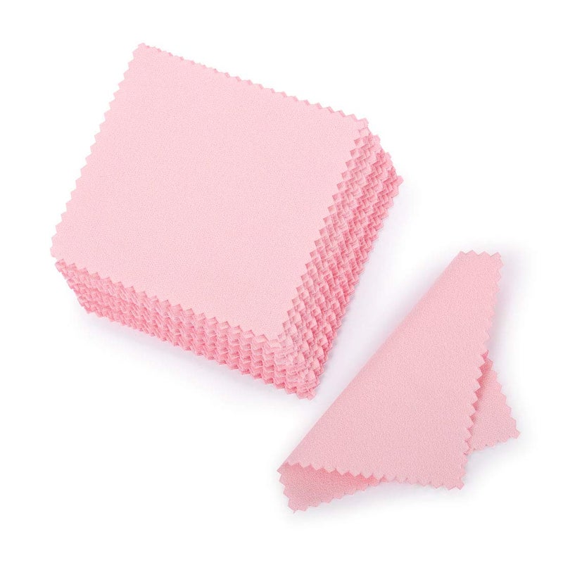 SEVENWELL 50pcs Jewelry Cleaning Cloth Pink Polishing Cloth for Sterling Silver Gold Platinum Small Polish Cloth 8x8cm - Image 1