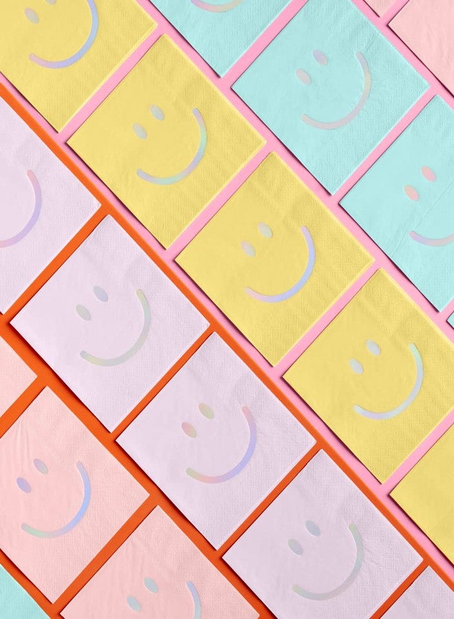 xo, Fetti Smile Party Napkins, 3-ply, 24 pcs - Happy Pastel Birthday Party Decorations, Cute Bachelorette Party, Cool Cocktail Napkins - Image 3