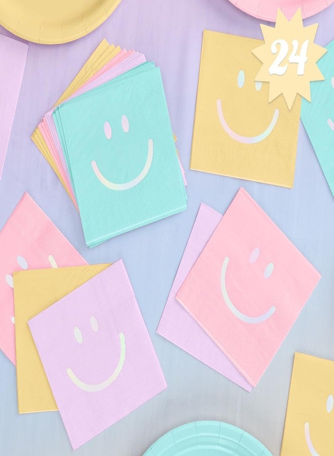 xo, Fetti Smile Party Napkins, 3-ply, 24 pcs - Happy Pastel Birthday Party Decorations, Cute Bachelorette Party, Cool Cocktail Napkins - Image 1