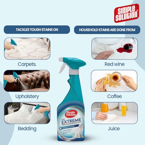 Simple Solution Cat Extreme Stain & Odour Remover, 3X Cleaning Power, Eliminates Tough Set In Stains & Odors, Helps Prevent Repeat Marking, Pro Bacteria & Enzymes Formula, Best For Vomit, Urine, 500Ml - Image 3