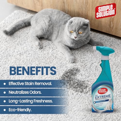 Simple Solution Cat Extreme Stain & Odour Remover, 3X Cleaning Power, Eliminates Tough Set In Stains & Odors, Helps Prevent Repeat Marking, Pro Bacteria & Enzymes Formula, Best For Vomit, Urine, 500Ml - Image 2