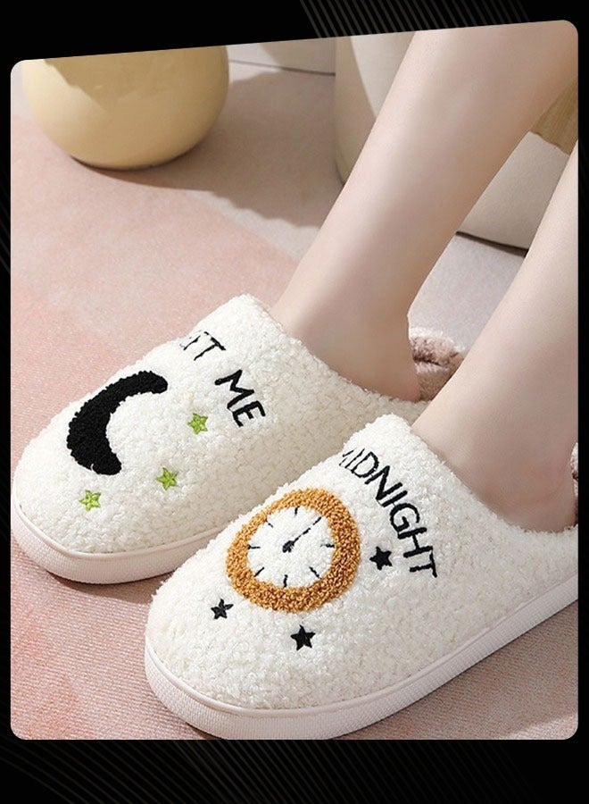 Joychic Meet Me at Midnight Bedroom Slippers for Women Men Couple Plush Fuzzy Cozy House Slippers Autumn and Winter Warm Indoor Outdoor Lightweight Soft Slides - Image 2