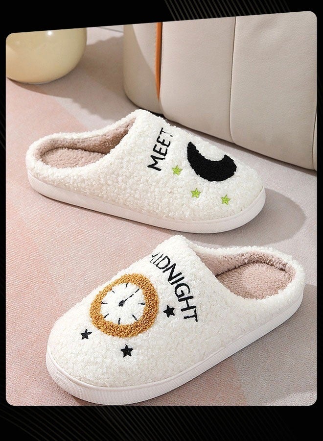 Joychic Meet Me at Midnight Bedroom Slippers for Women Men Couple Plush Fuzzy Cozy House Slippers Autumn and Winter Warm Indoor Outdoor Lightweight Soft Slides - Image 4