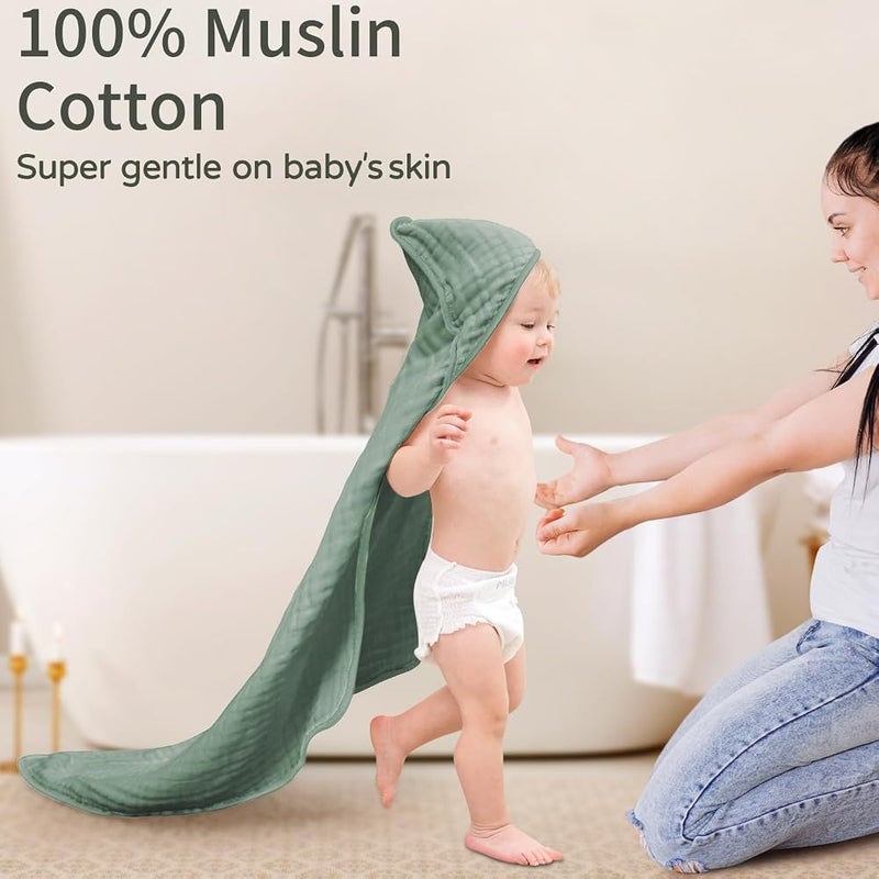 Yoofoss Hooded Baby Towels for Newborn 2 Pack 100% Muslin Cotton Baby Bath Towel with Hood for Babies, Infant, Toddler and Kids, Large 32x32Inch, Soft and Absorbent Newborn Essential - Image 2