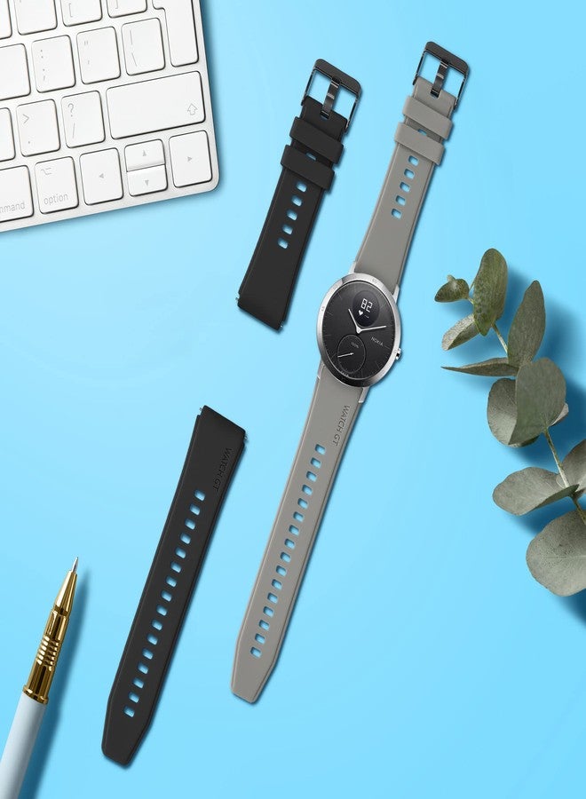 kwmobile Straps Compatible with Withings ScanWatch 42mm / Steel HR 40mm / ScanWatch Horizon Straps - 2x Replacement Silicone Watch Bands - Black/Grey - Image 2