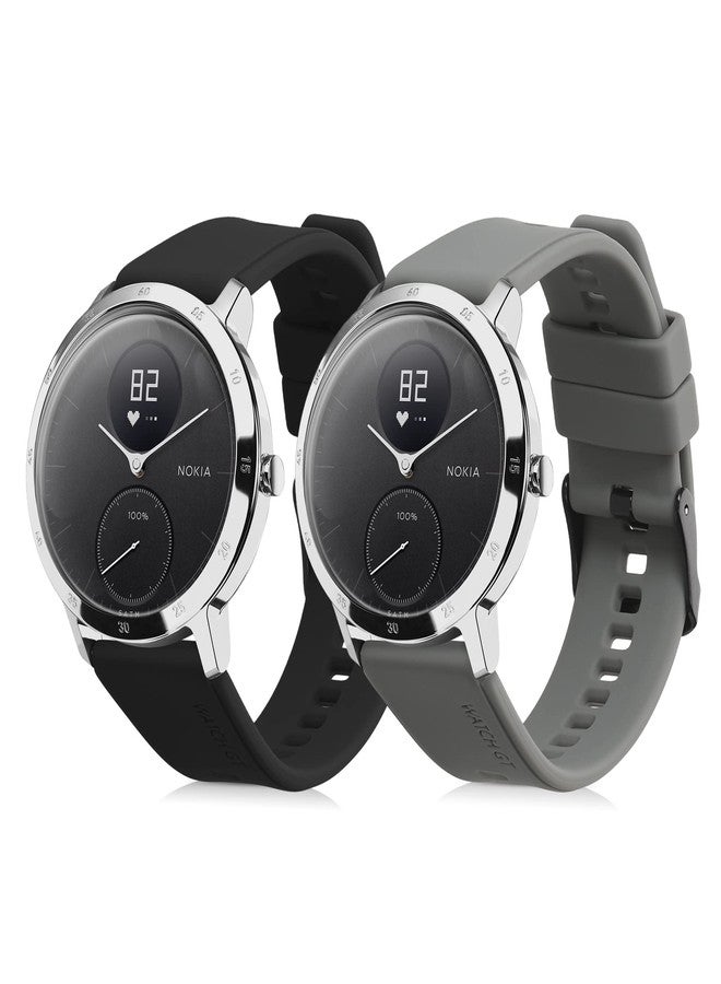 kwmobile Straps Compatible with Withings ScanWatch 42mm / Steel HR 40mm / ScanWatch Horizon Straps - 2x Replacement Silicone Watch Bands - Black/Grey - Image 1
