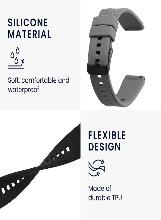kwmobile Straps Compatible with Withings ScanWatch 42mm / Steel HR 40mm / ScanWatch Horizon Straps - 2x Replacement Silicone Watch Bands - Black/Grey - Image 3