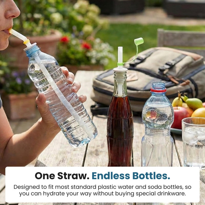 Jokari Sip and Seal Soda Straws for Bottled Beverages, 4-Pack Spill-Proof Drinking Straws with Flexible Seal and Flip Cap, Fits Most Plastic Water and Soda Bottles, Ideal for Outdoor Use, Travel - Image 5