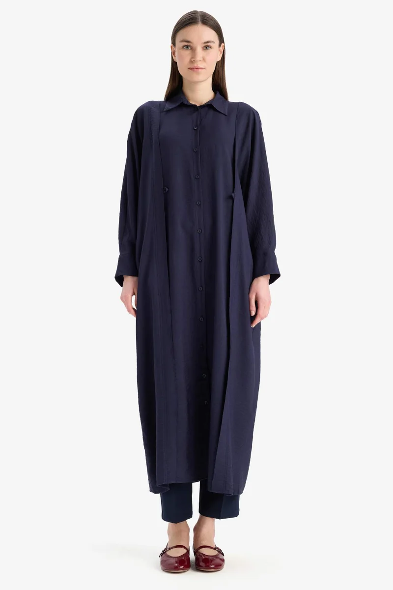 ديفاكتو Relax Fit Shirt Collar Pocketed Basic Maxi Dress