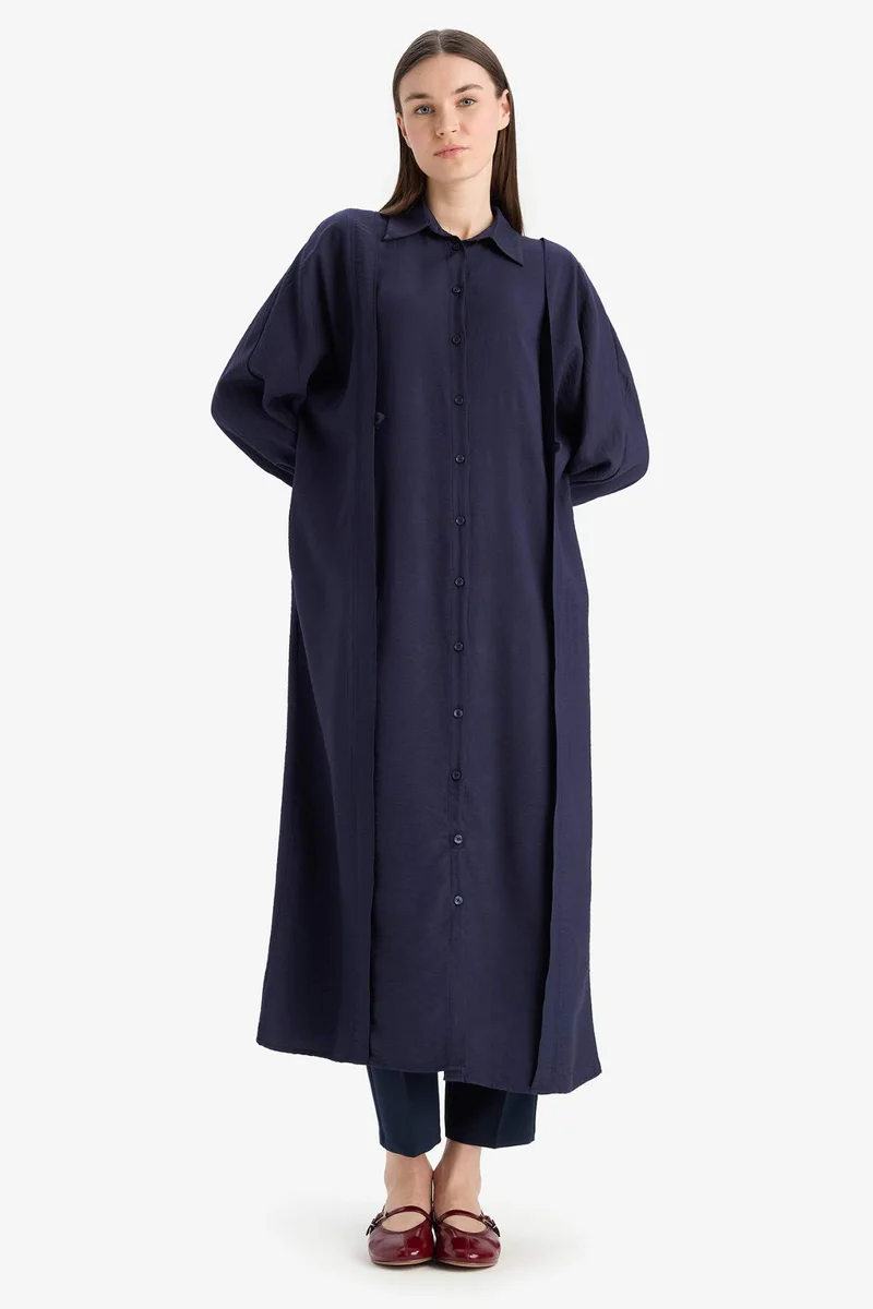 ديفاكتو Relax Fit Shirt Collar Pocketed Basic Maxi Dress