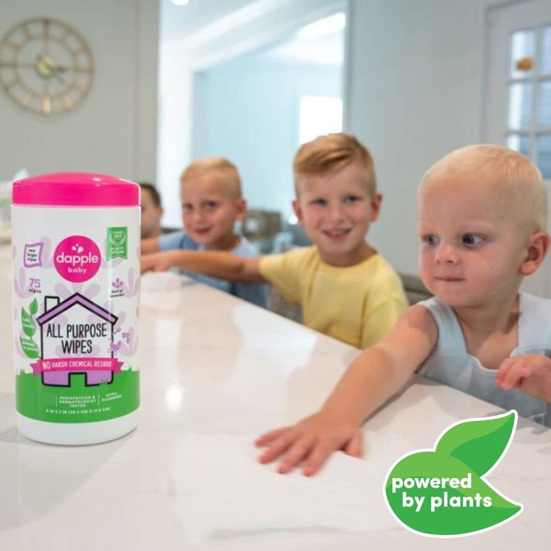 Dapple Baby All Purpose Wipes, Plant Powered, Hint of Lavender, Hypoallergenic, 75 Count Canister (Pack of 2) + 30 Count (Pack of 2) - Image 2