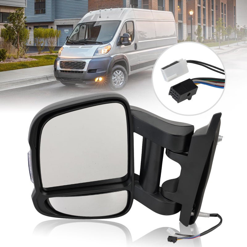 MOFOAP Driver Left Side Mirror for 2019 2020 2021 2022 RAM Promaster 1500 2500 3500Power Door Mirror with HeatedTurn Signals LightTemperature SensorReplaces FO1321536Long Arm