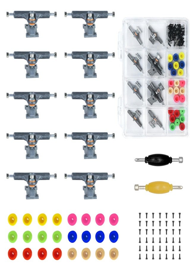 DisplayMore 101PCS 32MM Wider Metal Color Trucks & Multicolor Bearingless Wheels & Black Screws & Nuts & Spanner Tool Set for Fingerboard Skateboard Wooden Deck Parts Kit Case - Image 1