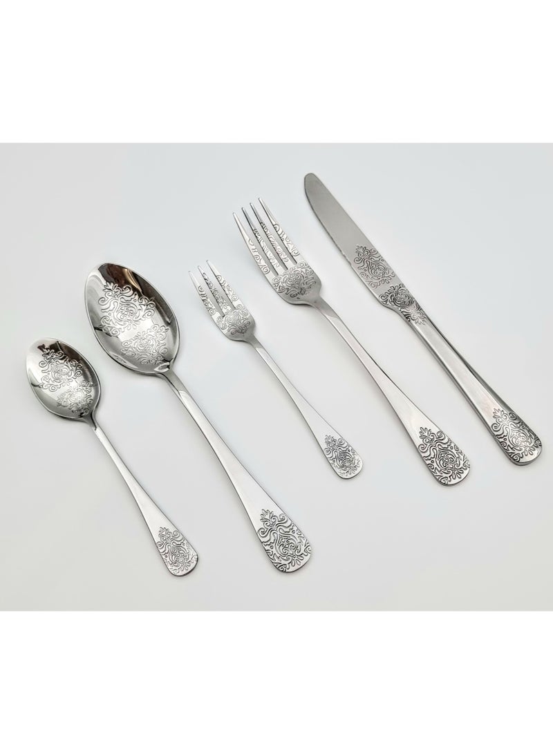 Spoon and Fork Sets Consisting of 5 Luxurious and Heavy Silver Pieces with Distinctive Patterns Made of Stainless Metal  - Image 1