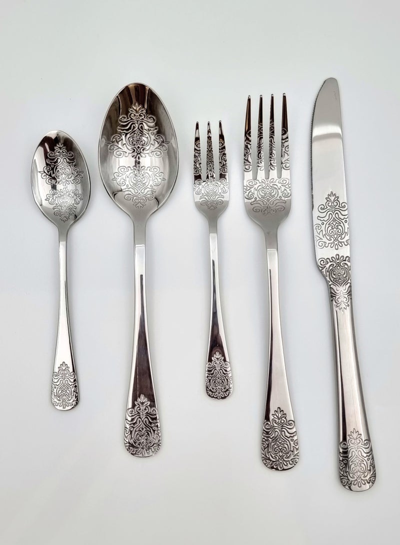 Spoon and Fork Sets Consisting of 5 Luxurious and Heavy Silver Pieces with Distinctive Patterns Made of Stainless Metal  - Image 2