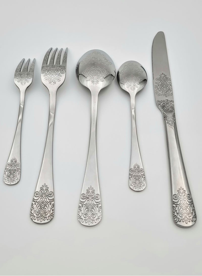 Spoon and Fork Sets Consisting of 5 Luxurious and Heavy Silver Pieces with Distinctive Patterns Made of Stainless Metal  - Image 3