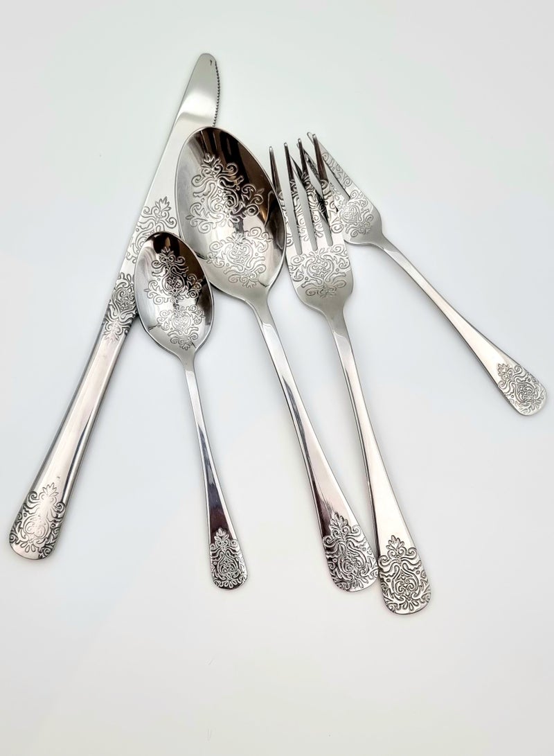Spoon and Fork Sets Consisting of 5 Luxurious and Heavy Silver Pieces with Distinctive Patterns Made of Stainless Metal  - Image 4