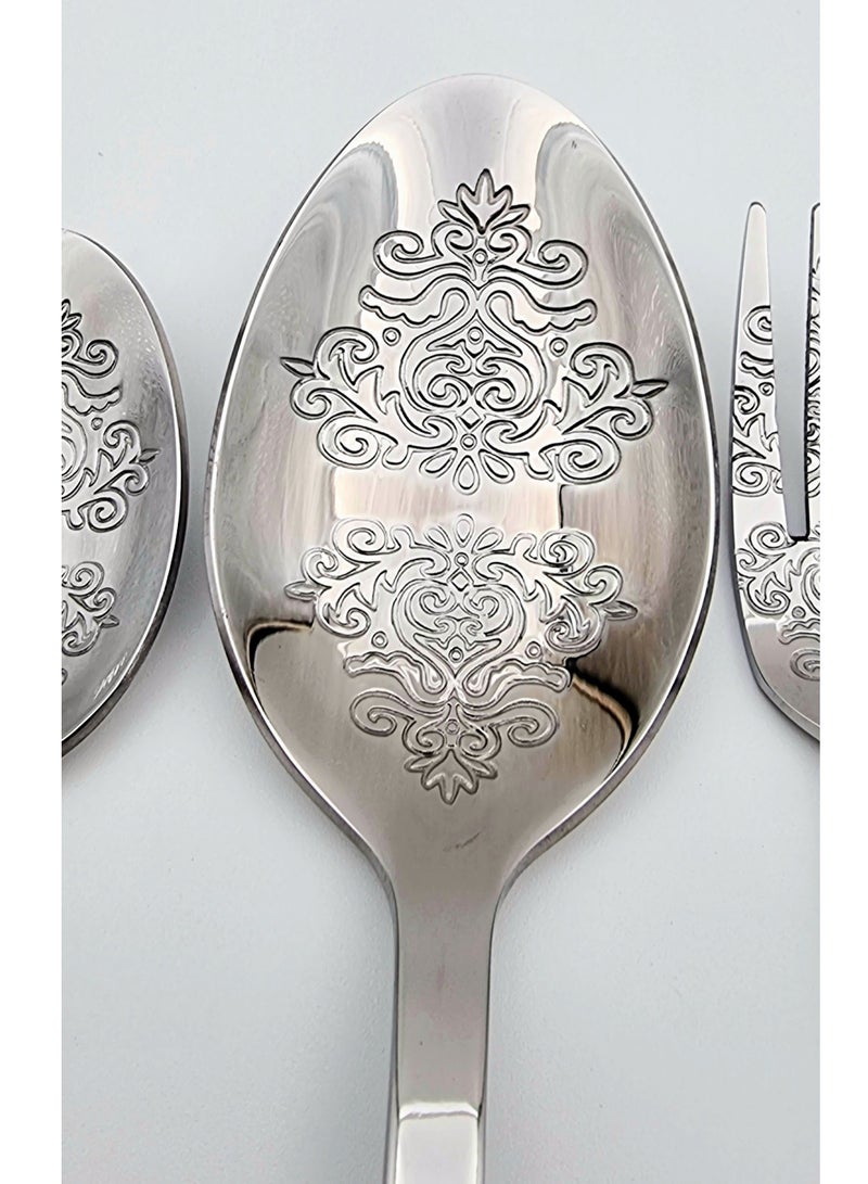 Spoon and Fork Sets Consisting of 5 Luxurious and Heavy Silver Pieces with Distinctive Patterns Made of Stainless Metal  - Image 5