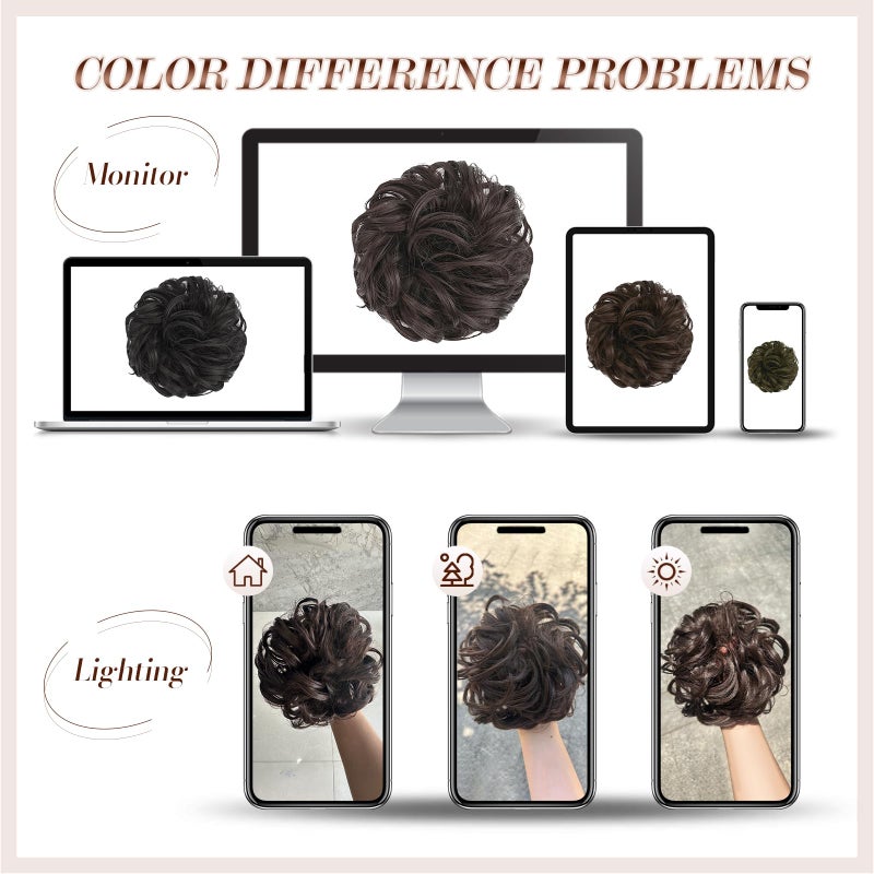 FESHFEN Large Messy Bun Hair Piece - Wavy Synthetic Chignon Scrunchies Elastic Ponytail Hair Extensions Thick Hairpieces for Women, Light Brown & Mixed Blonde 1.94oz - Image 5