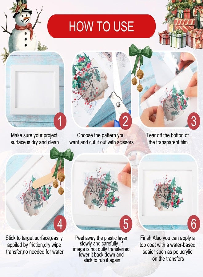 Lincia 10 Sheets Rub on Transfers for Crafts and Furniture Rub on Transfers Stickers Snowman Vintage Reindeer Gnome Decals for DIY Craft Home 5.91 x 11.81 7/26(Floral Holiday) - Image 4
