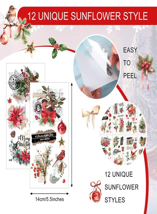 Lincia 10 Sheets Rub on Transfers for Crafts and Furniture Rub on Transfers Stickers Snowman Vintage Reindeer Gnome Decals for DIY Craft Home 5.91 x 11.81 7/26(Floral Holiday) - Image 3