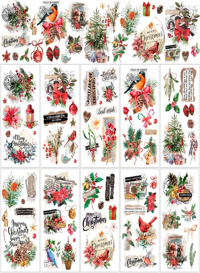 Lincia 10 Sheets Rub on Transfers for Crafts and Furniture Rub on Transfers Stickers Snowman Vintage Reindeer Gnome Decals for DIY Craft Home 5.91 x 11.81 7/26(Floral Holiday) - Image 1