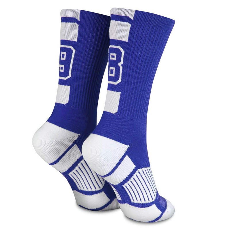 ChalkTalkSPORTS Custom Team Number Crew Socks | Youth & Adult Athletic Socks Blue | Choose Your Number - Image 2