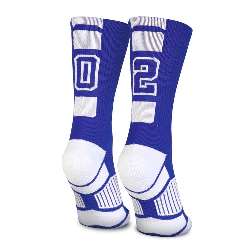 ChalkTalkSPORTS Custom Team Number Crew Socks | Youth & Adult Athletic Socks Blue | Choose Your Number - Image 1