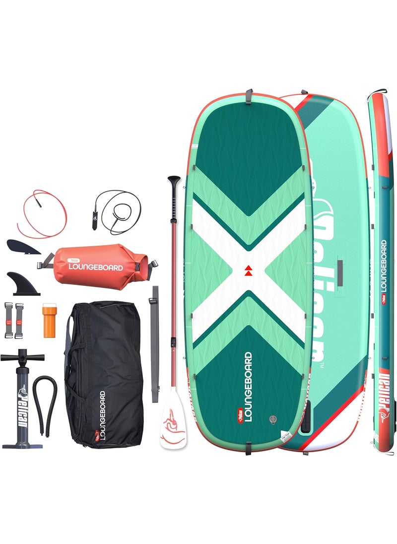Pelican Pelican LoungeBoard Inflatable SUP  Recreational Stand Up Paddle Board  Yoga and Adventure Ready  Bag  Paddle Included  9ft  Turquoise  - Image 1